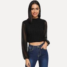 Shein Contrast Mesh Crop Sweater