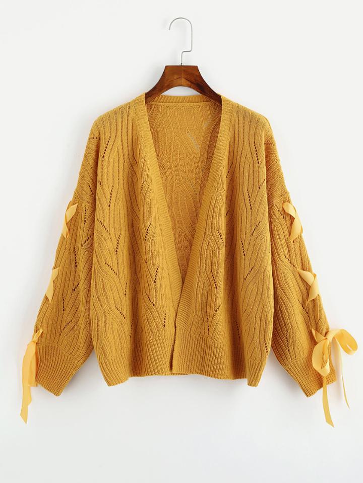 Shein Lace Up Sleeve Eyelet Cardigan