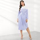 Shein Flower Applique Cut-and-sew Striped Shirt Dress