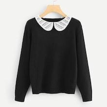 Shein Plus Contrast Lace Collar Sweater