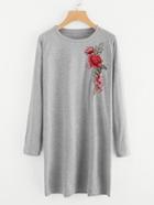 Shein Embroidered Applique Marled Tee Dress