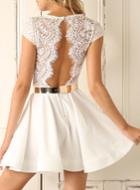 Shein White Cap Sleeve With Lace Dress