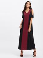 Shein Contrast Cut And Sew Cold Shoulder Dress