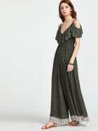 Shein Ornate Print Cold Shoulder Frilled Culotte Jumpsuit