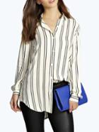 Shein White Lapel Vertical Striped Oversized Blouse