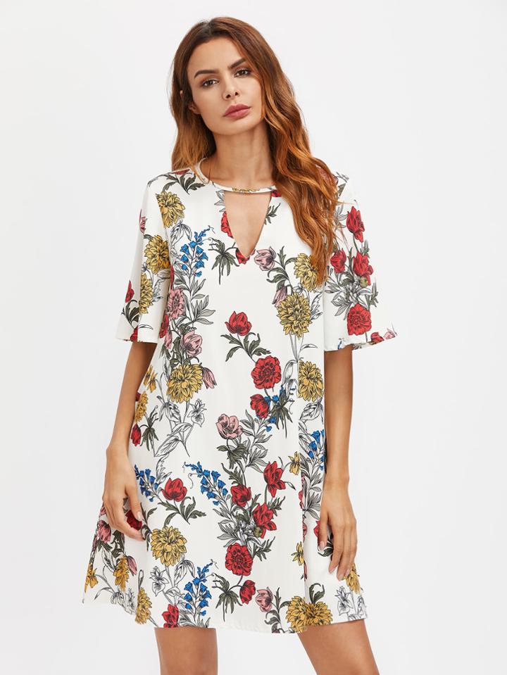 Shein V Cut Front Floral Print Dress