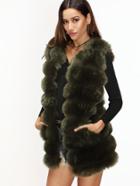 Shein Army Green Faux Fur Vest With Pockets