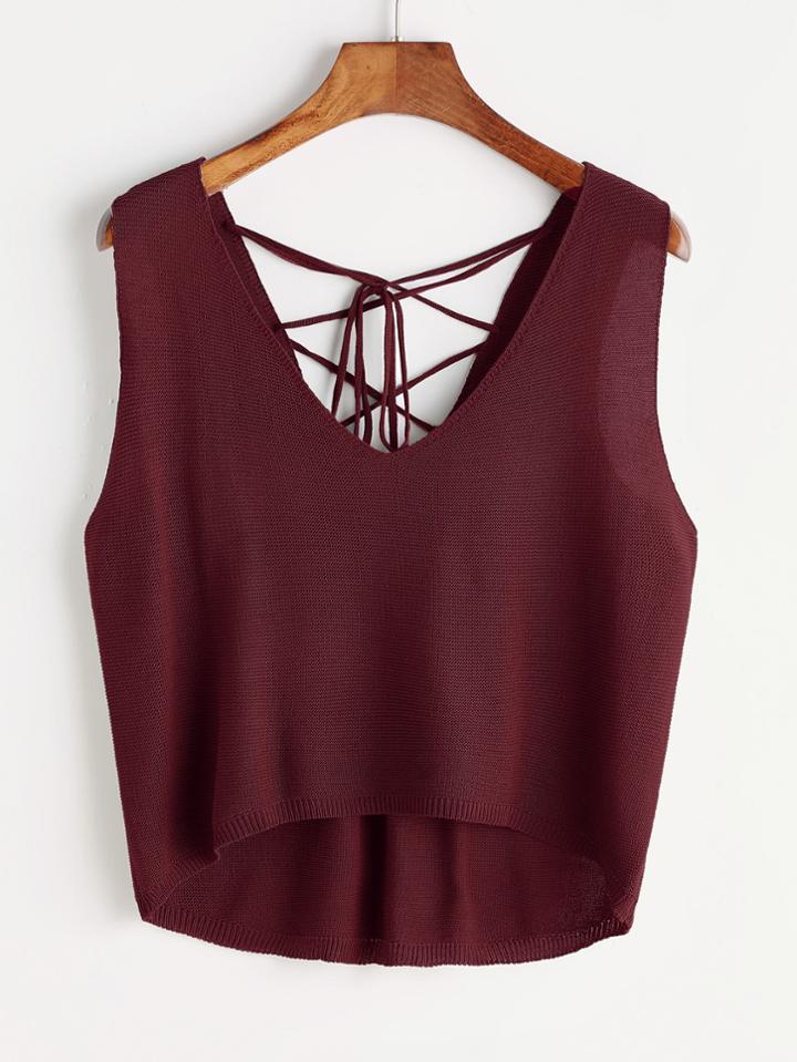 Shein Dip Hem Lace Up Self Tie Back Tank Top
