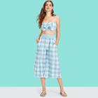 Shein Knot Front Plaid Tube Top With Pants