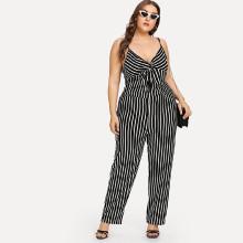 Shein Plus Cut Out Twist Front Striped Cami Jumpsuit