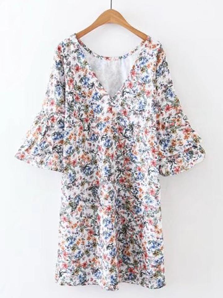 Shein Layered Ruffle Sleeve Floral Dress
