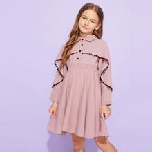 Shein Toddler Girls Ruffle Trim Shirred Striped Shirt Dress
