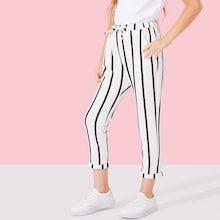 Shein Girls Drawstring Waist Vertical Striped Leggings
