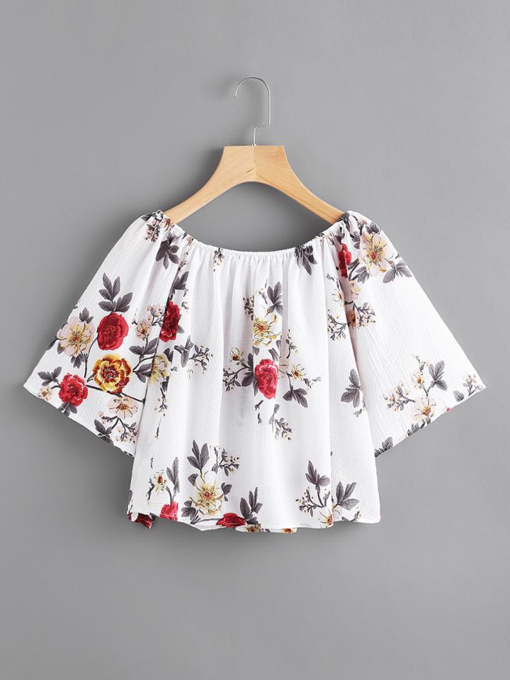 Shein Calico Print Bell Sleeve Top
