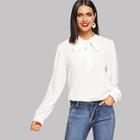Shein Contrast Lace Tie Neck Solid Shirt