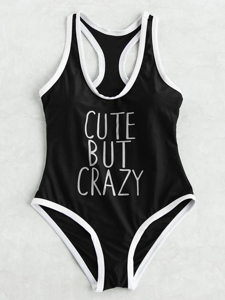 Shein Contrast Trim Racerback Tank Swimsuit