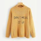 Shein Mock Neck Letter Embroidered Sweater