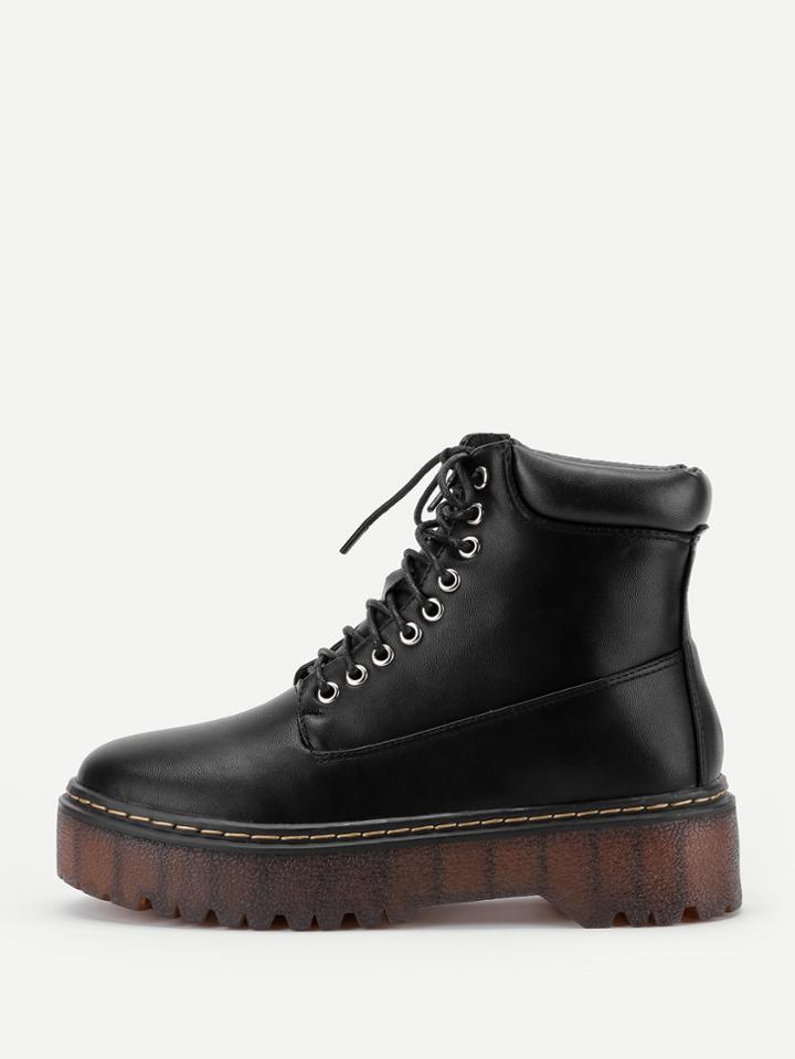 Shein Lace Up Round Toe Flatform Ankle Boots