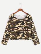 Shein Camouflage Print Raglan Sleeve T-shirt