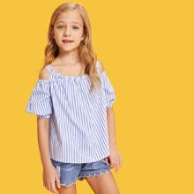 Shein Girls Cold Shoulder Striped Top