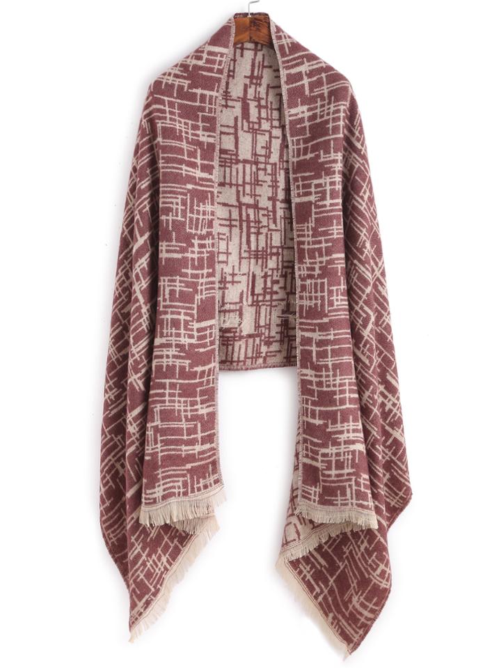 Shein Coffee Print Eyelash Fringe Shawl Scarf