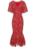 Shein V Neck Ruffle Sleeve Fishtail Print Dress