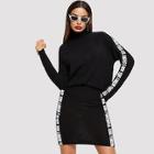 Shein Lettering Tape Detail Ribbed Top & Skirt Set