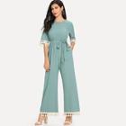 Shein Sequin & Tassel Detail Belted Palazzo Jumpsuit