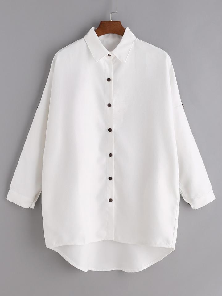 Shein White Drop Shoulder High Low Shirt