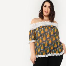 Shein Plus Scalloped Lace Trim Bardot Blouse