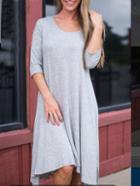 Shein Women Grey Scoop Neck Asymmetrical Hem Dress