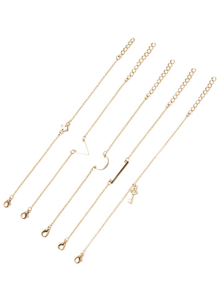Shein Gold Tone Multi Charm Link Bracelet Set