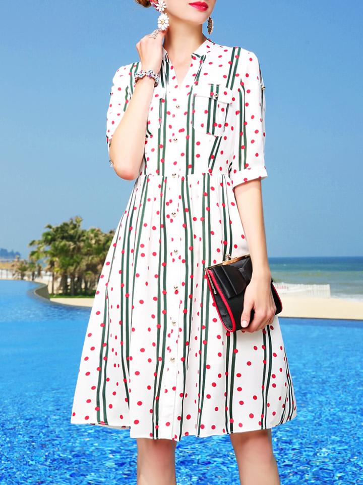 Shein V Neck Striped Polka Dot Dress