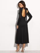 Shein Black Tie Cut Out Back Long Sleeve Dress