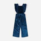 Shein Girls Velvet Ruffle Trim Criss Cross Jumpsuit