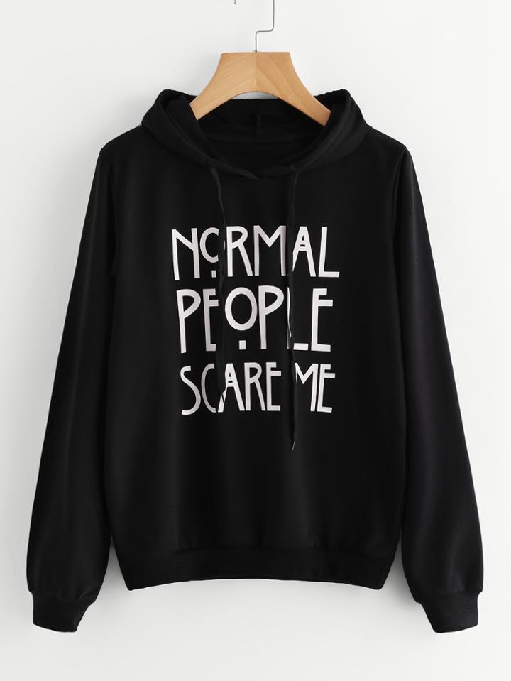 Shein Letter Print Drawstring Hoodie