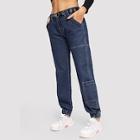 Shein Elastic Hem Tapered Leg Jeans Without Belted