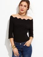 Shein Black Scallop Off The Shoulder T-shirt