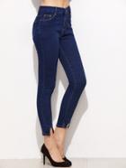 Shein Dark Blue Asymmetric Hem Skinny Jeans