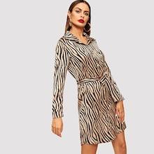 Shein Self Tie Zebra Print Shirt Dress