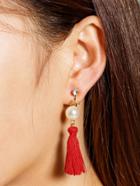 Shein Faux Pearl And Tassel Decorated Drop Earrings