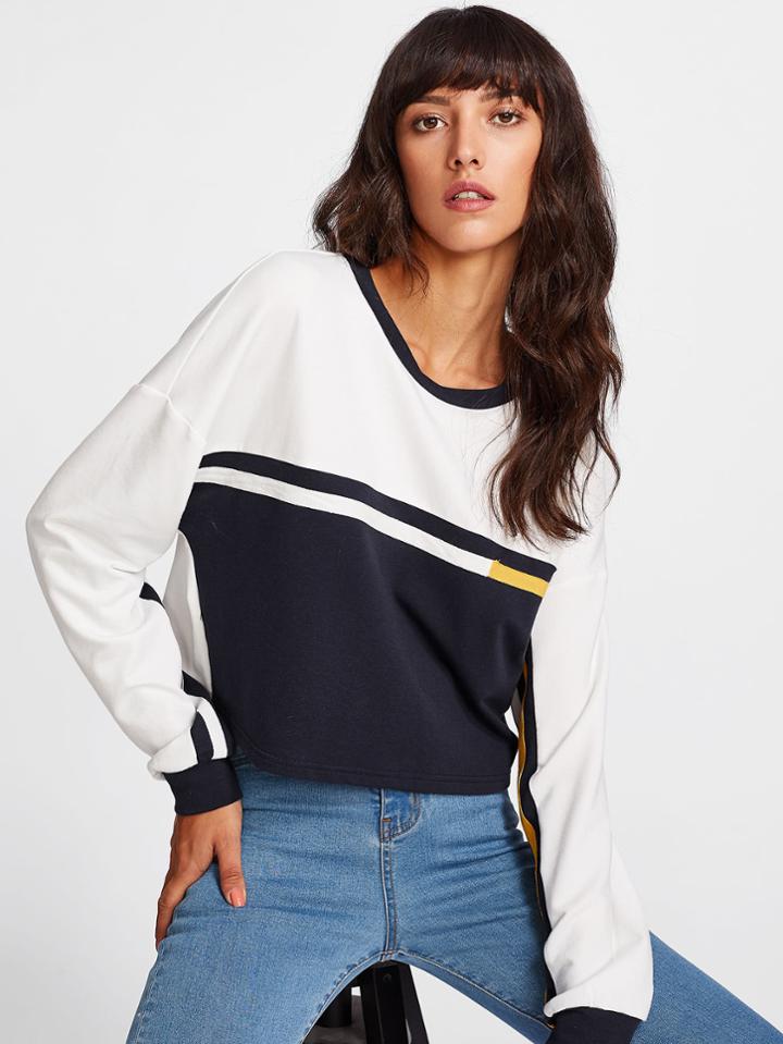 Shein Drop Shoulder Cut And Sew Crop Sweatshirt