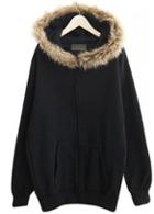 Rosewe Winter Essential Long Sleeve Hooded Collar Black Sweats