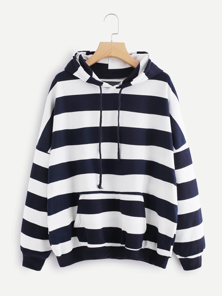 Shein Contrast Stripe Kangaroo Pocket Hoodie