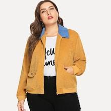 Shein Plus Contrast Collar Corduroy Jacket
