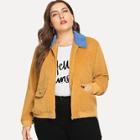 Shein Plus Contrast Collar Corduroy Jacket