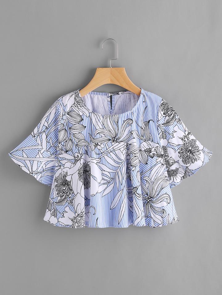 Shein Vertical Striped Florals Crop Top