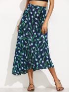 Shein Blue Tulip Print Self Tie Chiffon Skirt