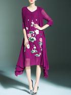 Shein Purple Flowers Applique Pouf Sequined Dress