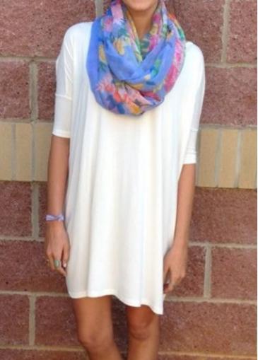 Rosewe Half Sleeve White Loose Long T Shirt